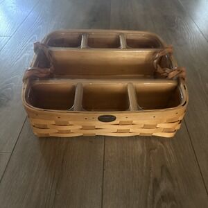 Peterboro Basket Wood Divided Picnic Serving Basket Plastic Protector NEW